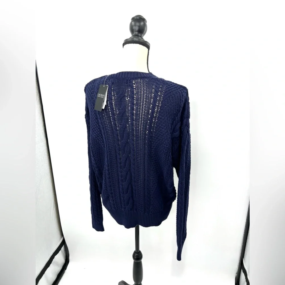 Ralph Lauren Black Label Aran-Knit ‘Refined Navy’ Cotton Sweater Woman’s XLarge - Picture 8 of 9